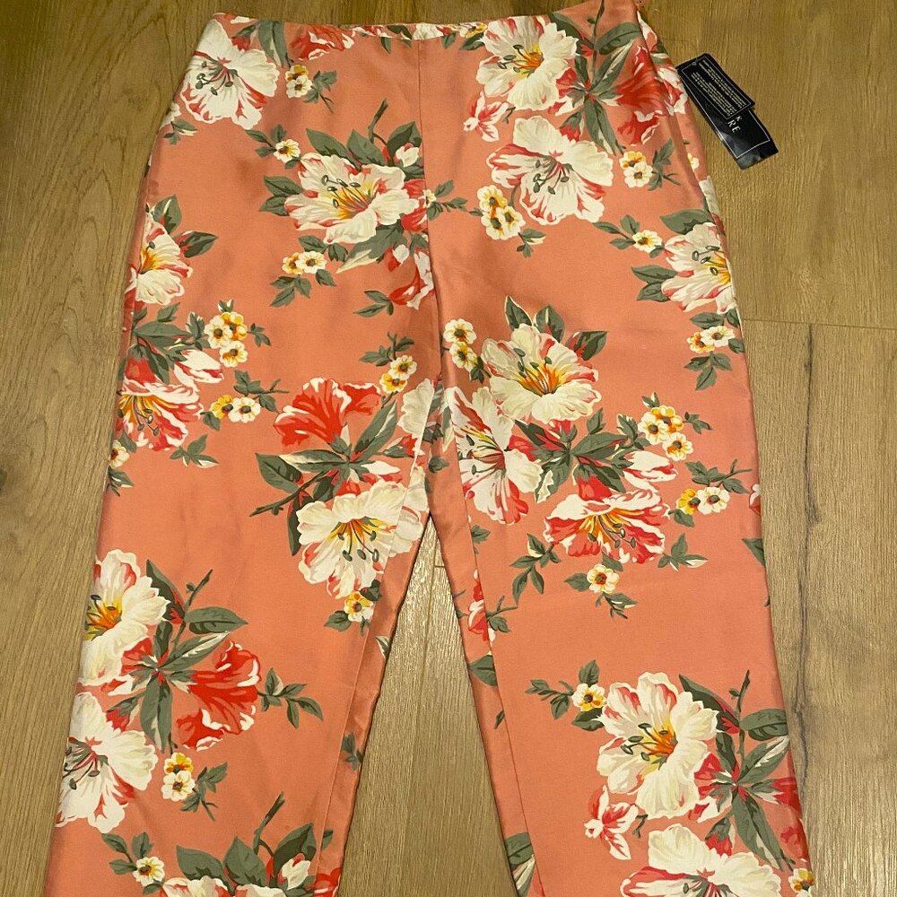 JONES NEW YORK SIGNATURE 100% SILK 100% LINEN FLORAL PANT SZ 10